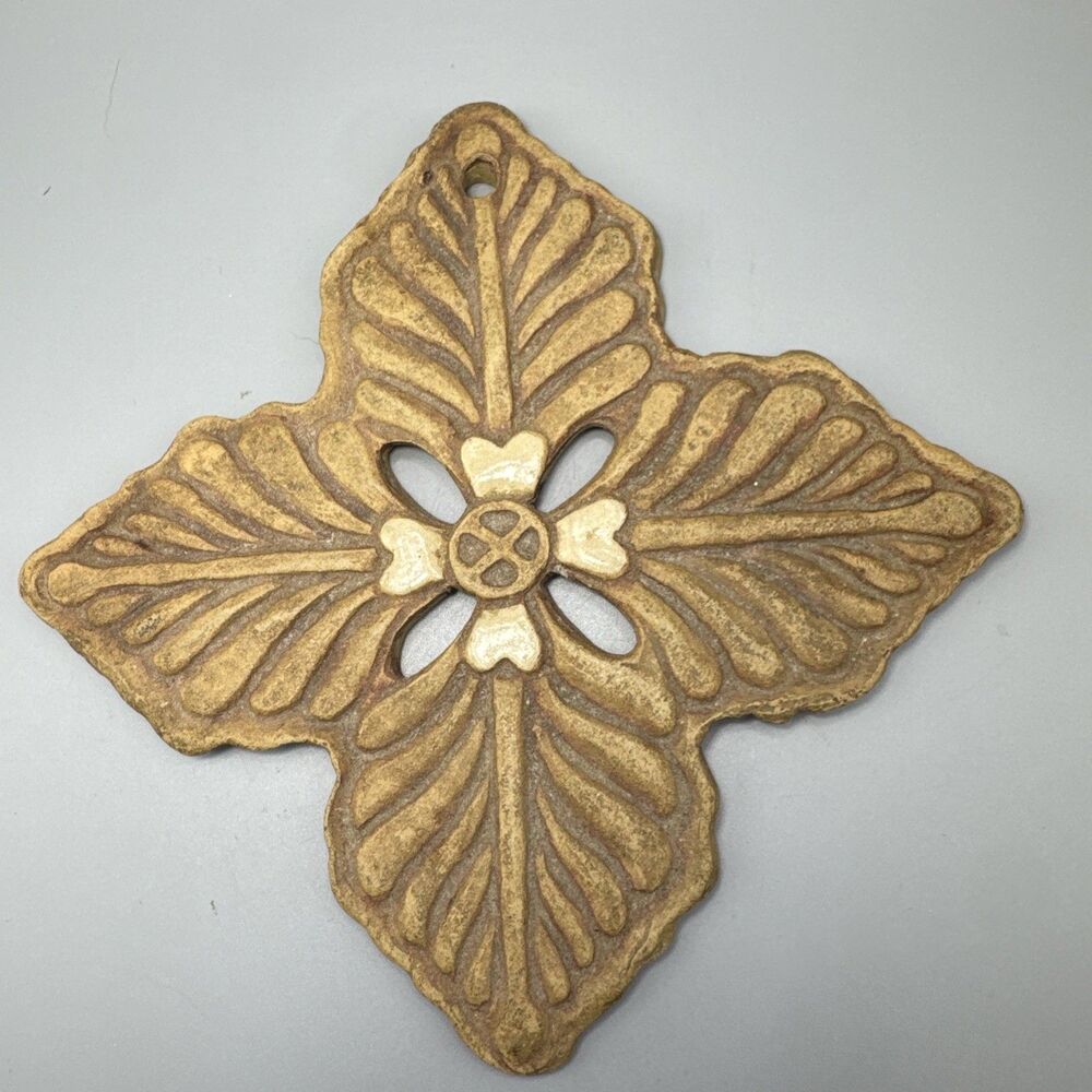 Double Stamped Studio Pottery Ceramic Star Leaf Medallion Hanging Plaque Art